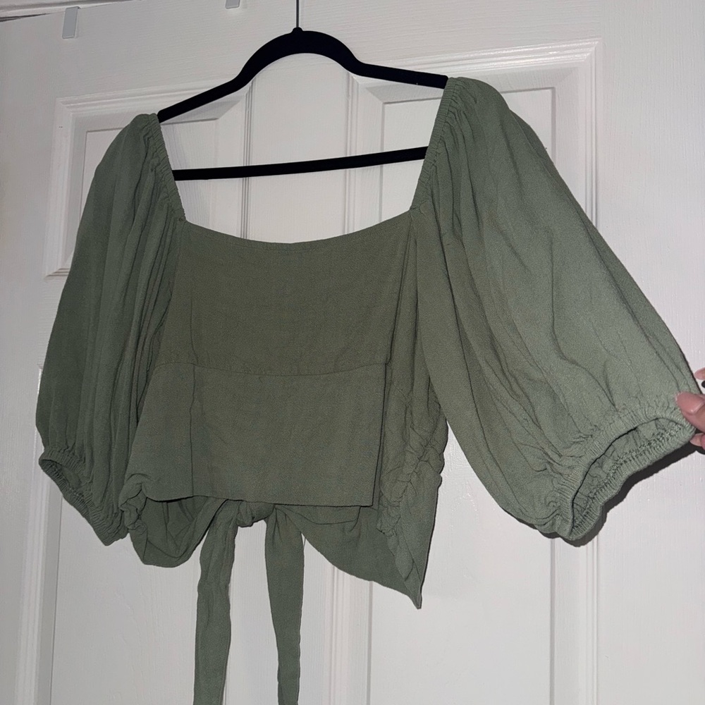 Olive Green Puff Sleeve Women's Top
